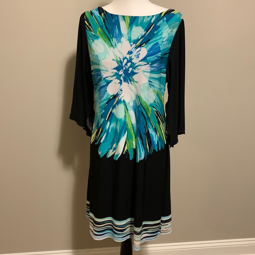 Fenn Wright Manson Floral Dress Artistic Vibrant Shift Split Bell Sleeve size 8